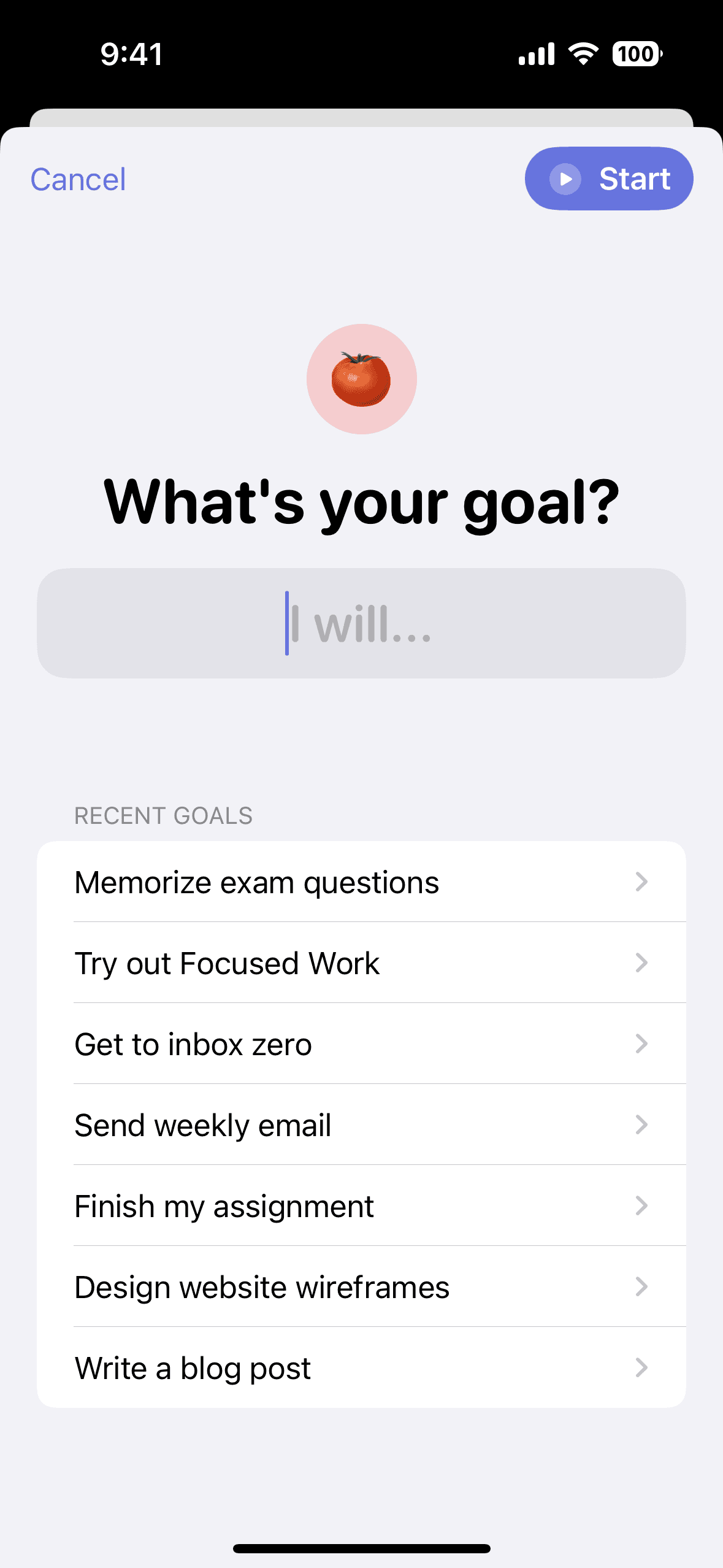 A simple timer - Focused Work on iPhone