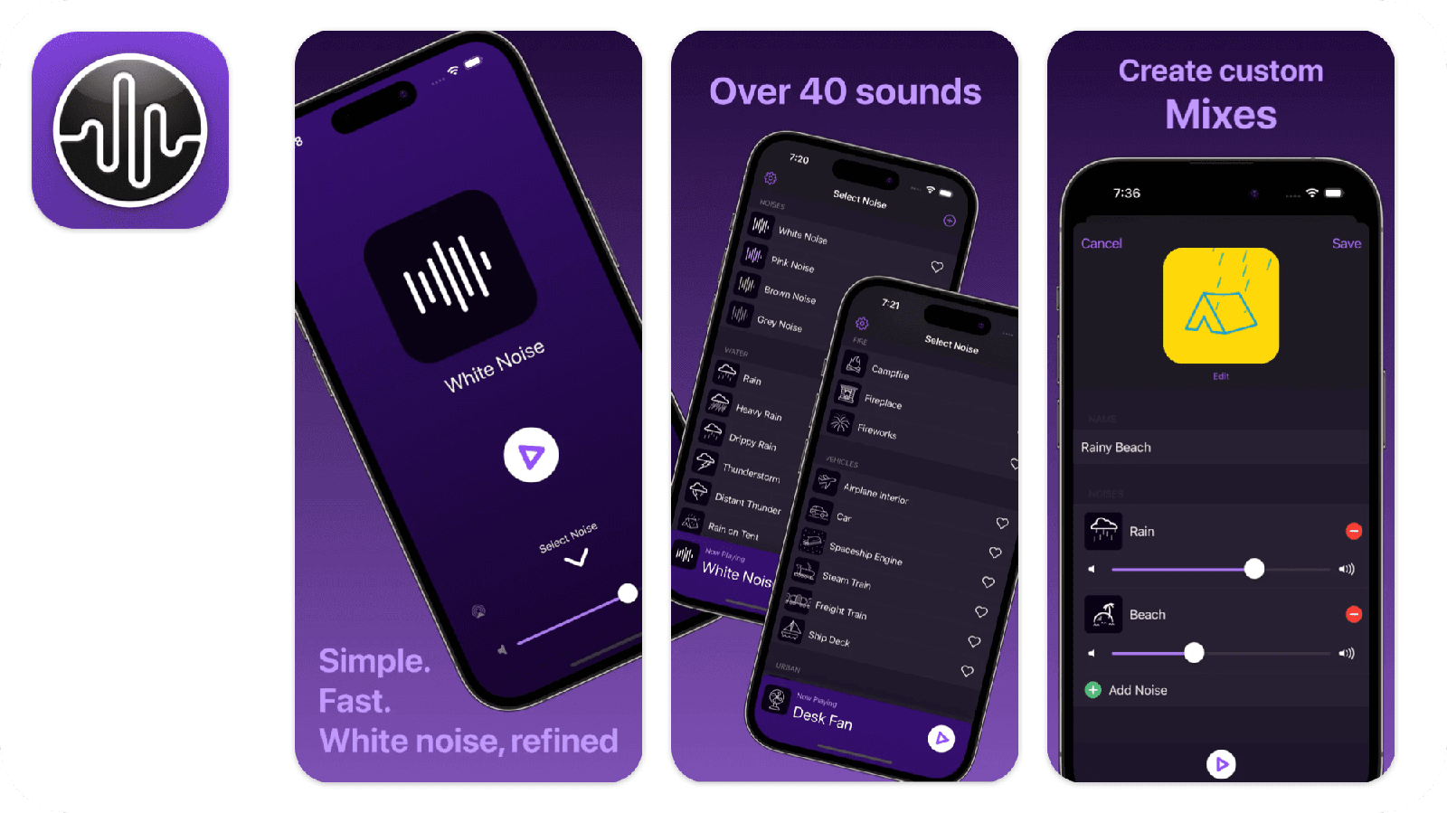 Dark Noise app icon and screenshots