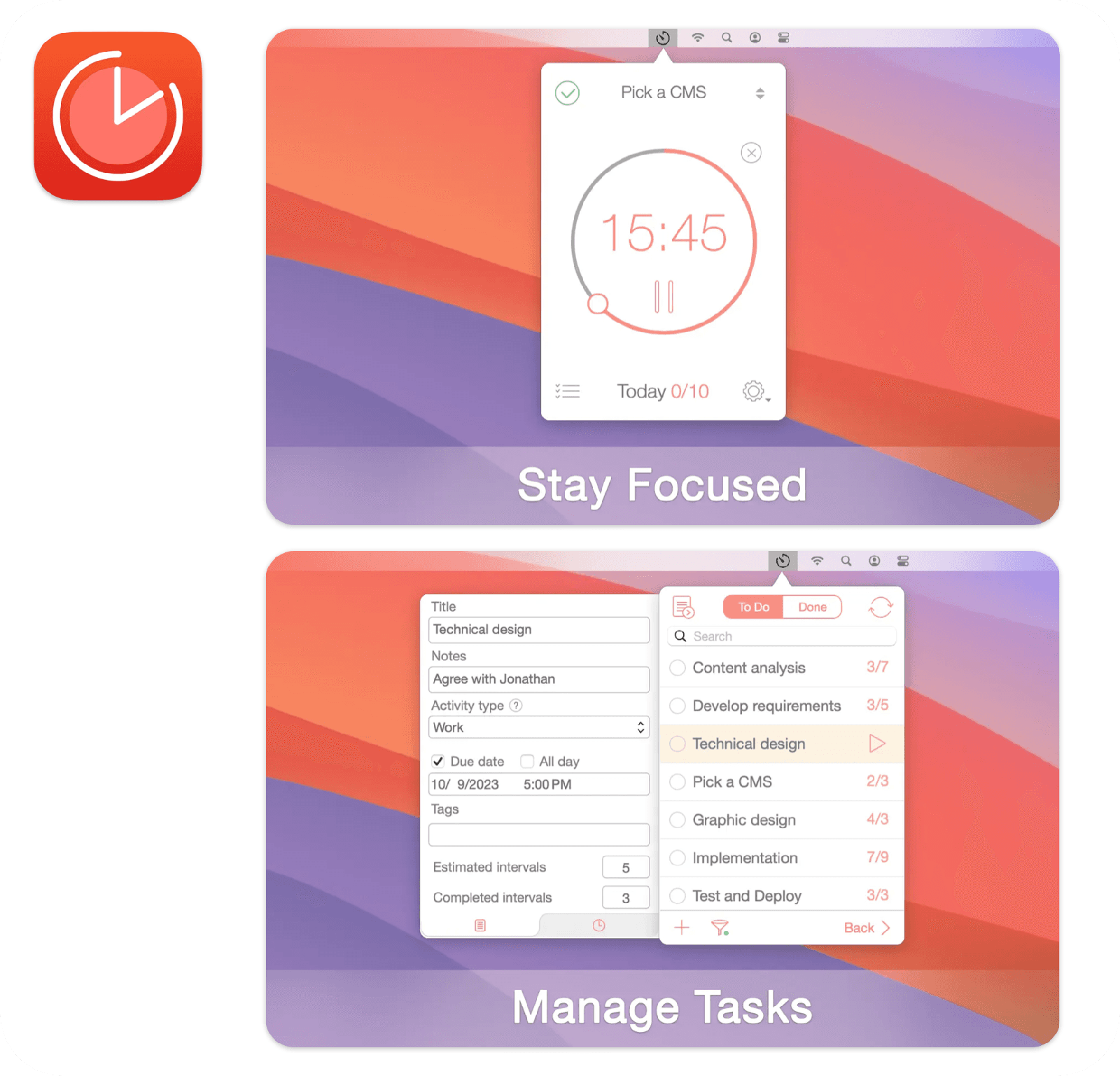 Be Focused app icon and screenshots