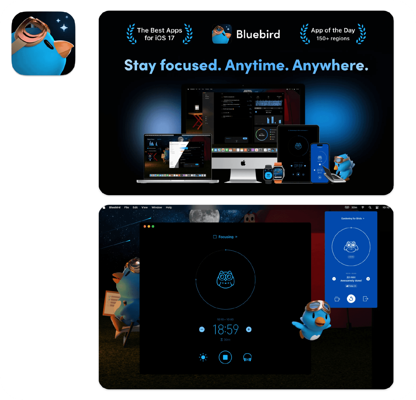Bluebird app icon and screenshots