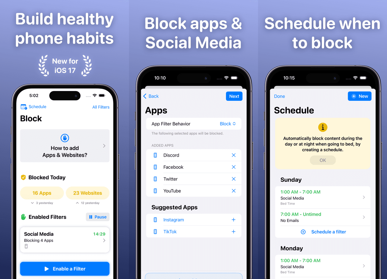 App and website blocking schedule